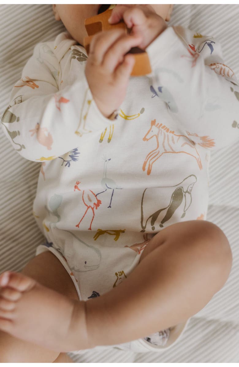 Pehr Lap Shoulder Print Long Sleeve Organic Cotton Bodysuit, Alternate, color, Into The Wild