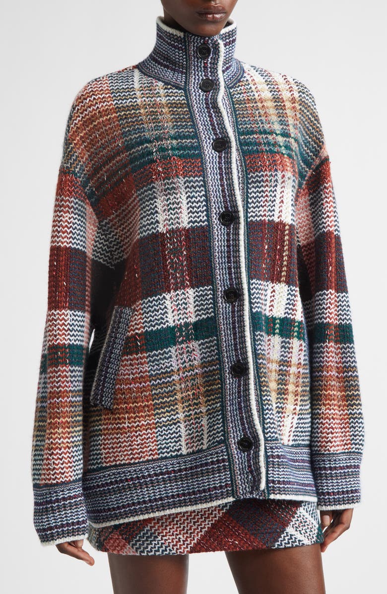 Missoni Oversize Check Wool Blend Cardigan, Alternate, color, Green And Red Tones