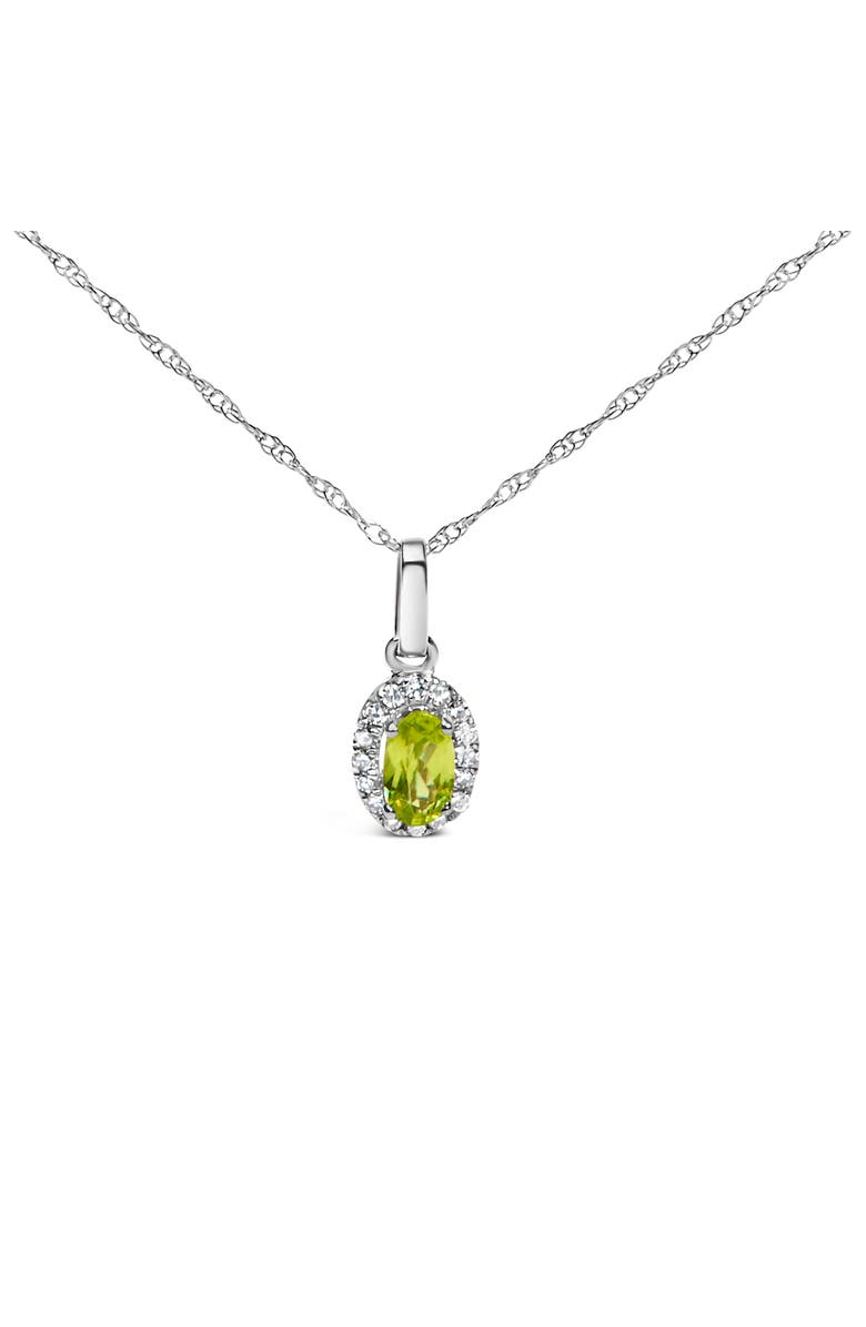 Haus of Brilliance 10K White Gold 5x3mm Gemstone and Diamond Accent Halo Oval Shape 18" Pendant Necklace, Alternate, color, Green Peridot | White