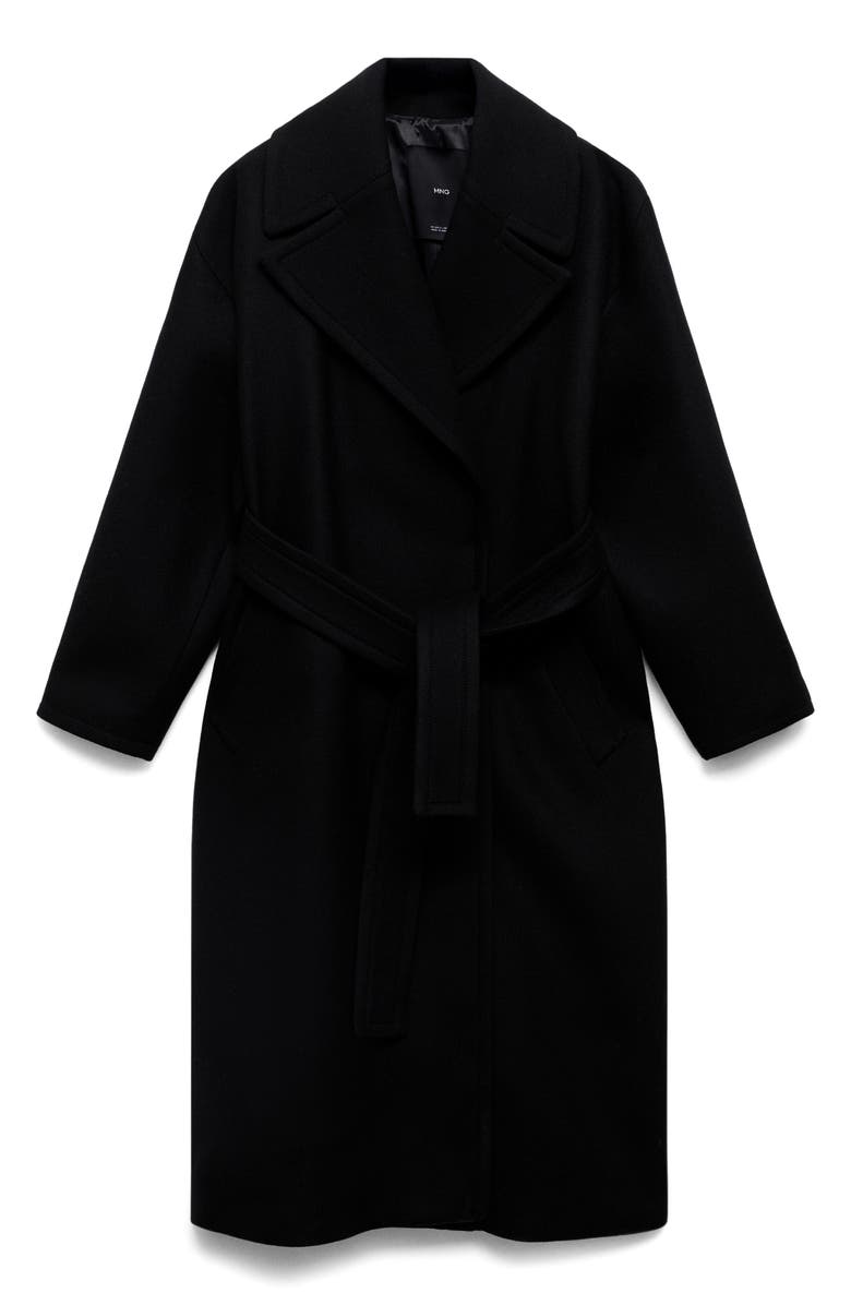 MANGO Belted Wool Blend Coat, Alternate, color, Black