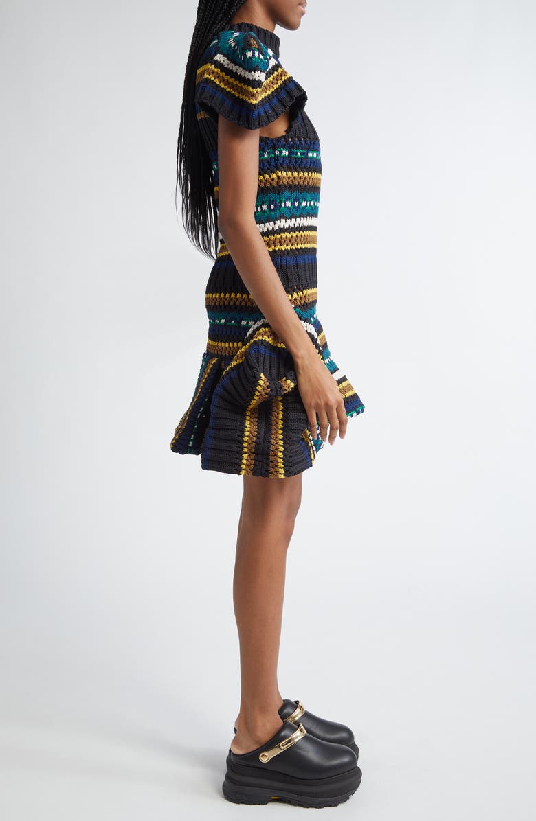 Sacai Stripe Mixed Stitch Sweater Dress, Alternate, color, 