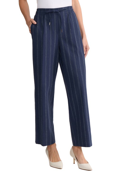 Stripe Tie Waist Linen Blend Pants (Regular & Petite)