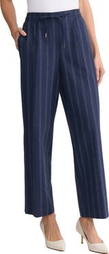Jones New York Stripe Tie Waist Linen Blend Pants