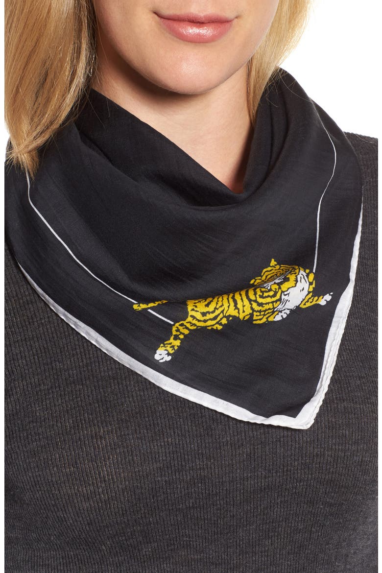 Walking Tiger Bandana Cotton & Silk Scarf, Alternate, color, BLACK