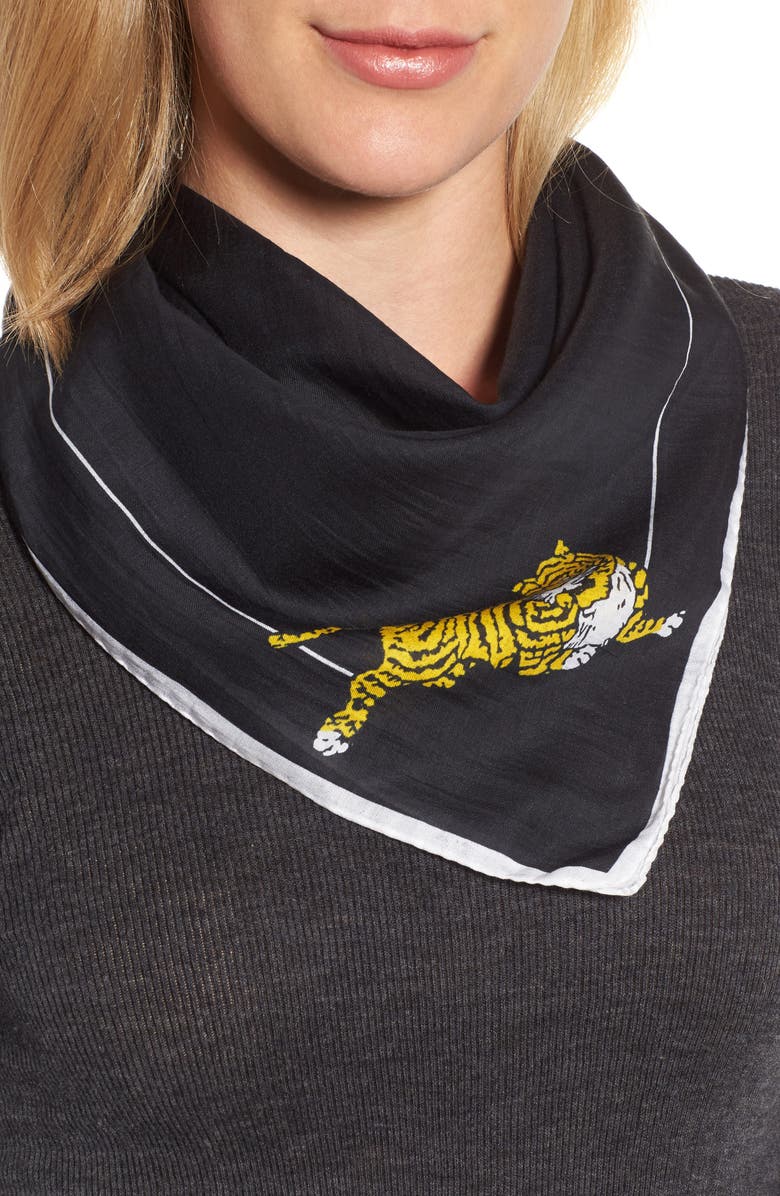 KENZO Walking Tiger Bandana Cotton & Silk Scarf, Alternate, color, 