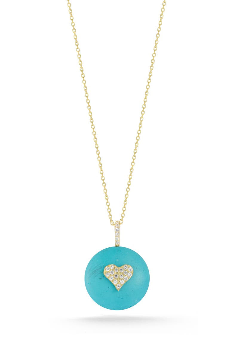 Cubic Zirconia & Synthetic Turquoise Disc Pendant Necklace, Main, color, GOLD