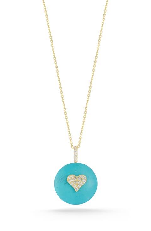 Cubic Zirconia & Synthetic Turquoise Disc Pendant Necklace