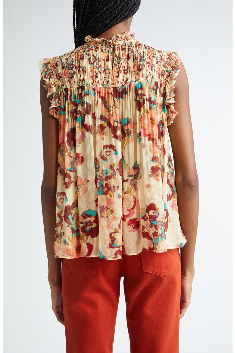 Georgina Floral Sleeveless Plissé Silk Top, Alternate, color, CAMELLIA