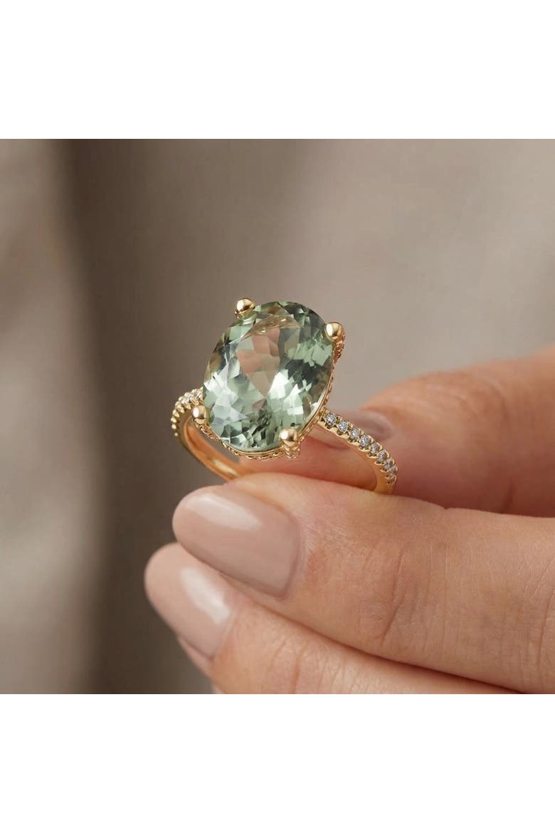 5 3/4Ct Oval Green Amethyst Diamond Side Halo Ring 14k Gold Lab Grown, Alternate, color, 14k Yellow Gold