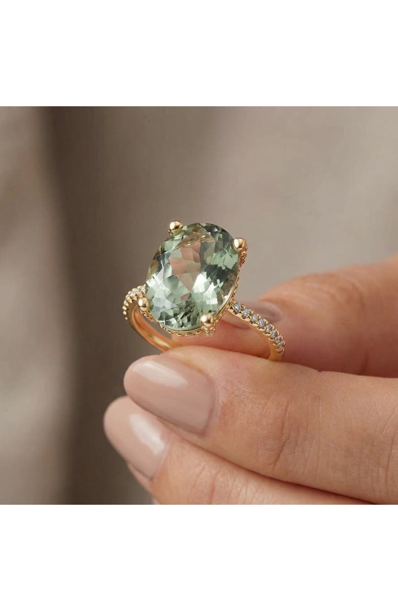 Bliss Diamond 5 3/4Ct Oval Green Amethyst Diamond Side Halo Ring 14k Gold Lab Grown, Alternate, color, 14K Yellow Gold