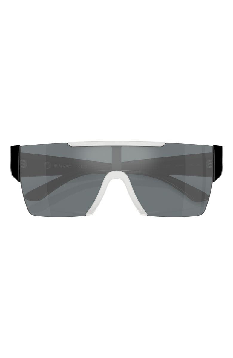 Burberry Kids' 128mm Rectangular Shield Sunglasses, Alternate, color, White / Grey Mirror Black