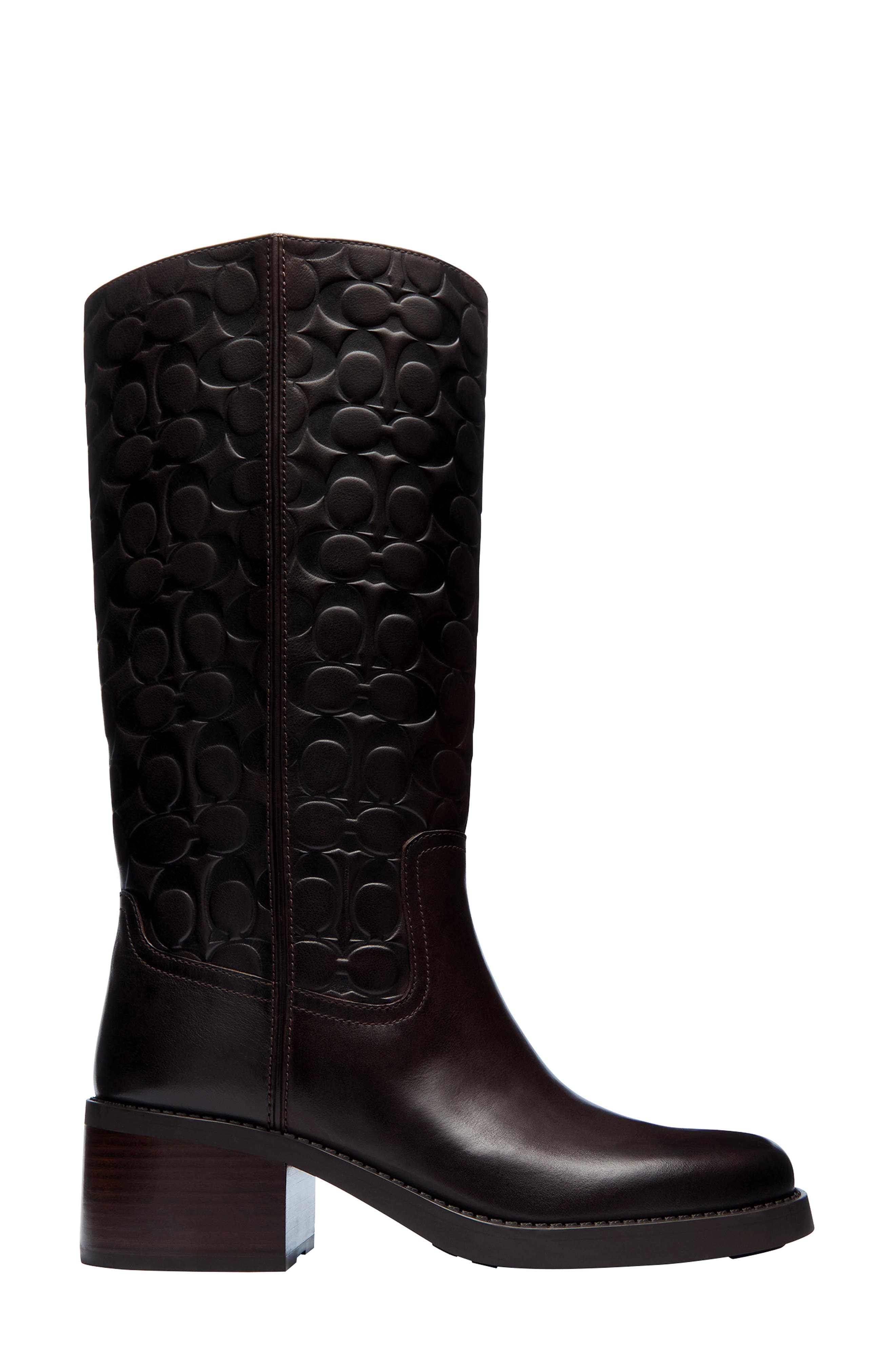 Signature Embossed Leather Knee High Boot, Alternate, color, CHOCOLATE
