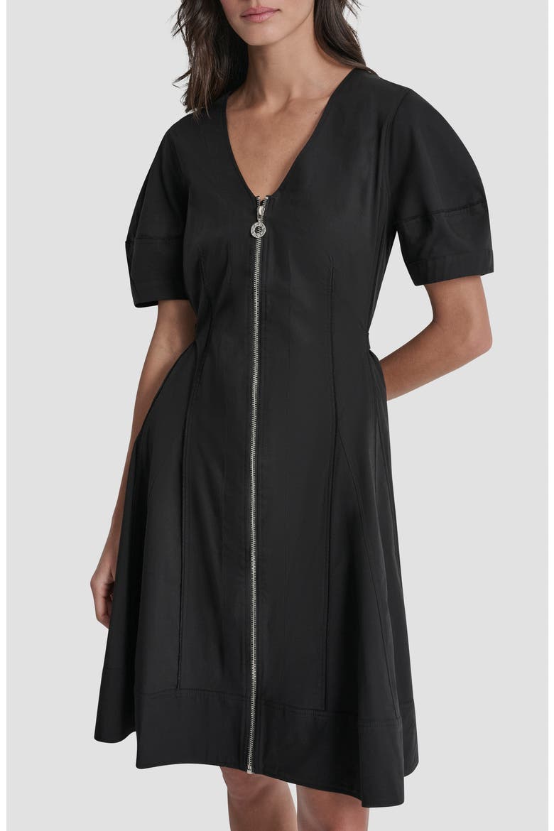 Poplin Fit & Flare Dress, Alternate, color, BLACK