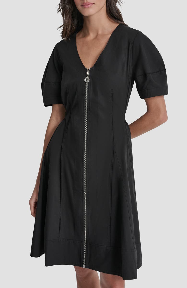 DKNY Poplin Fit & Flare Dress, Alternate, color, Black
