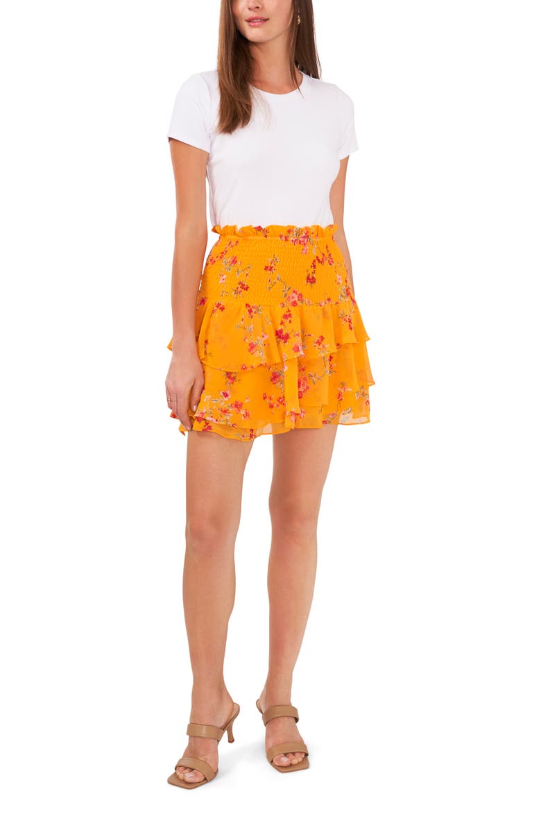 1.STATE Floral Print Smocked Waist Miniskirt, Alternate, color, 