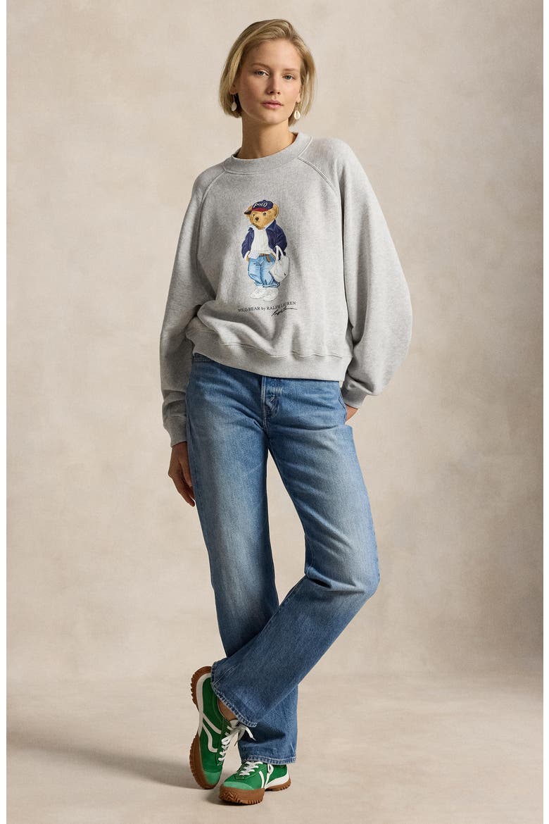 Polo Bear Lightweight Fleece Crewneck Sweatshirt, Alternate, color, LIGHT SMOKE HEATHER