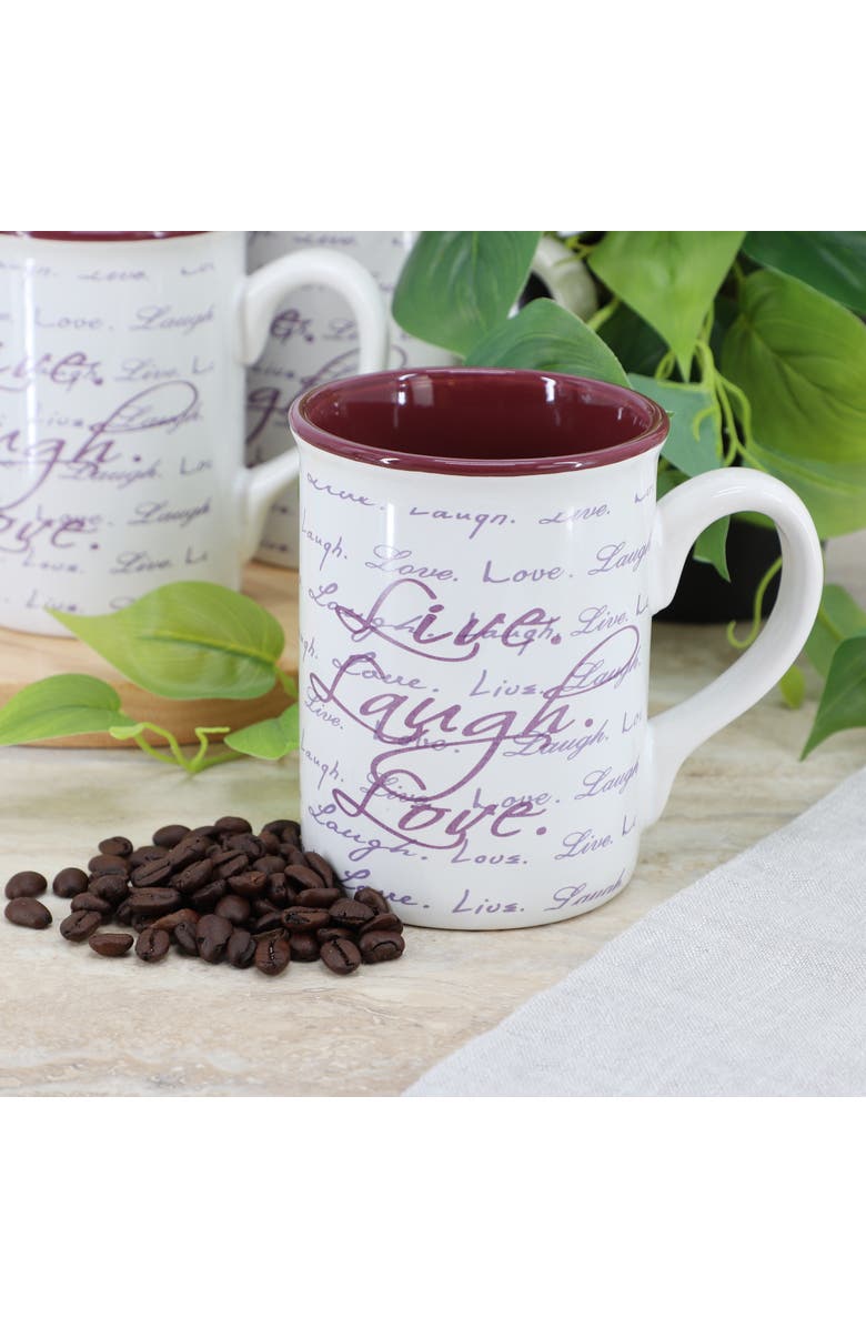 Gibson Home Inspirational Words Live, Laugh, Love 4 Piece 16 Ounce Stoneware Mug Set, Alternate, color, Purple