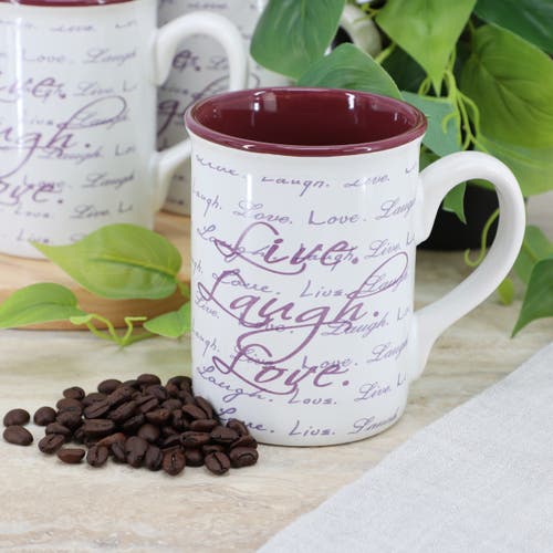 Gibson Home Inspirational Words Live, Laugh, Love 4 Piece 16 Ounce Stoneware Mug Set In Multi