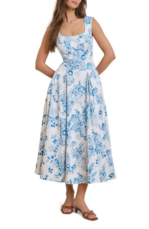 The Muse Floral Stretch Cotton Midi Dress