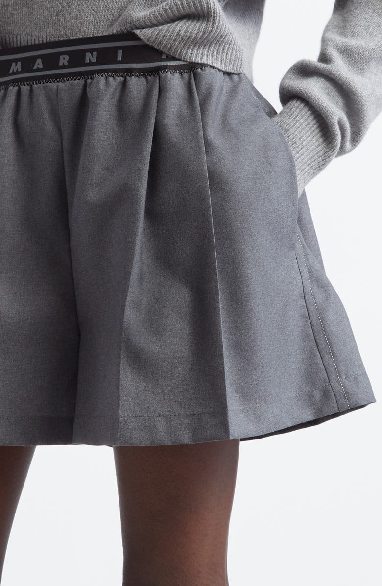 Marni Logo Elastic Waist Pleated Virgin Wool Shorts, Alternate, color, 