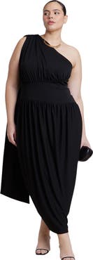 ELOQUII One Shoulder Draped Maxi Dress
