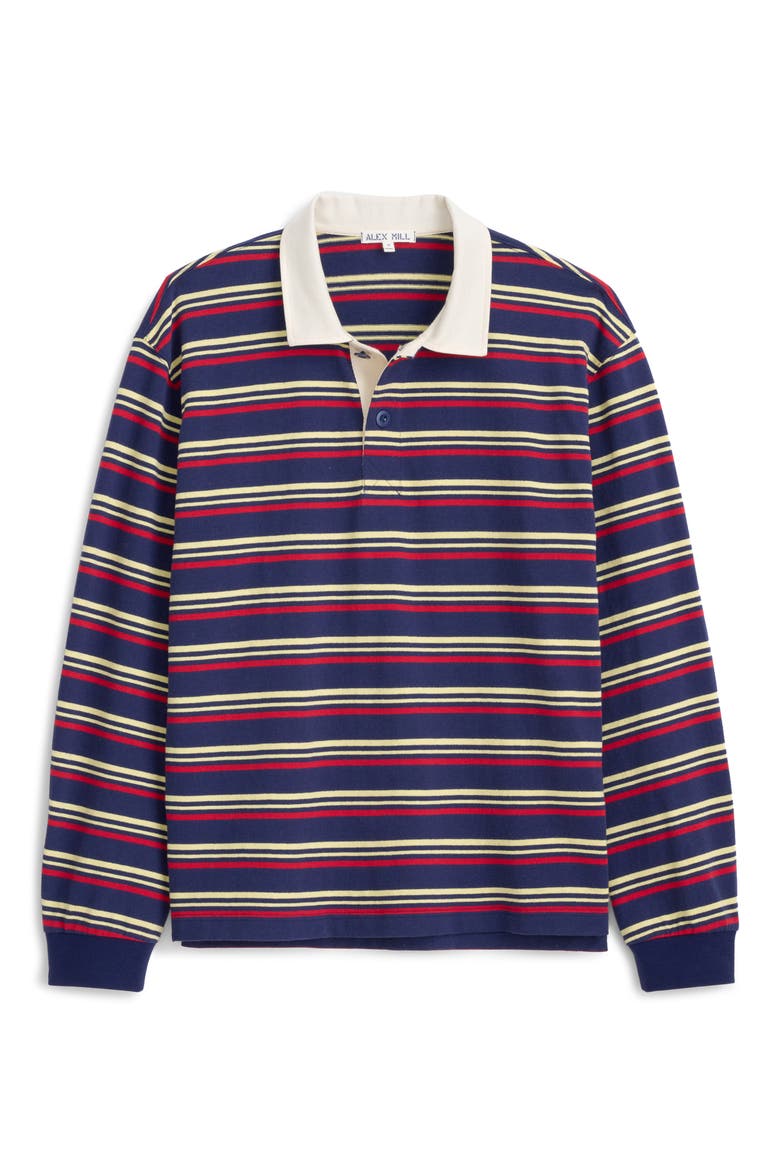 Striped Cotton Jersey Long Sleeve Rugby Shirt, Alternate, color, DARK NAVY STRIPE
