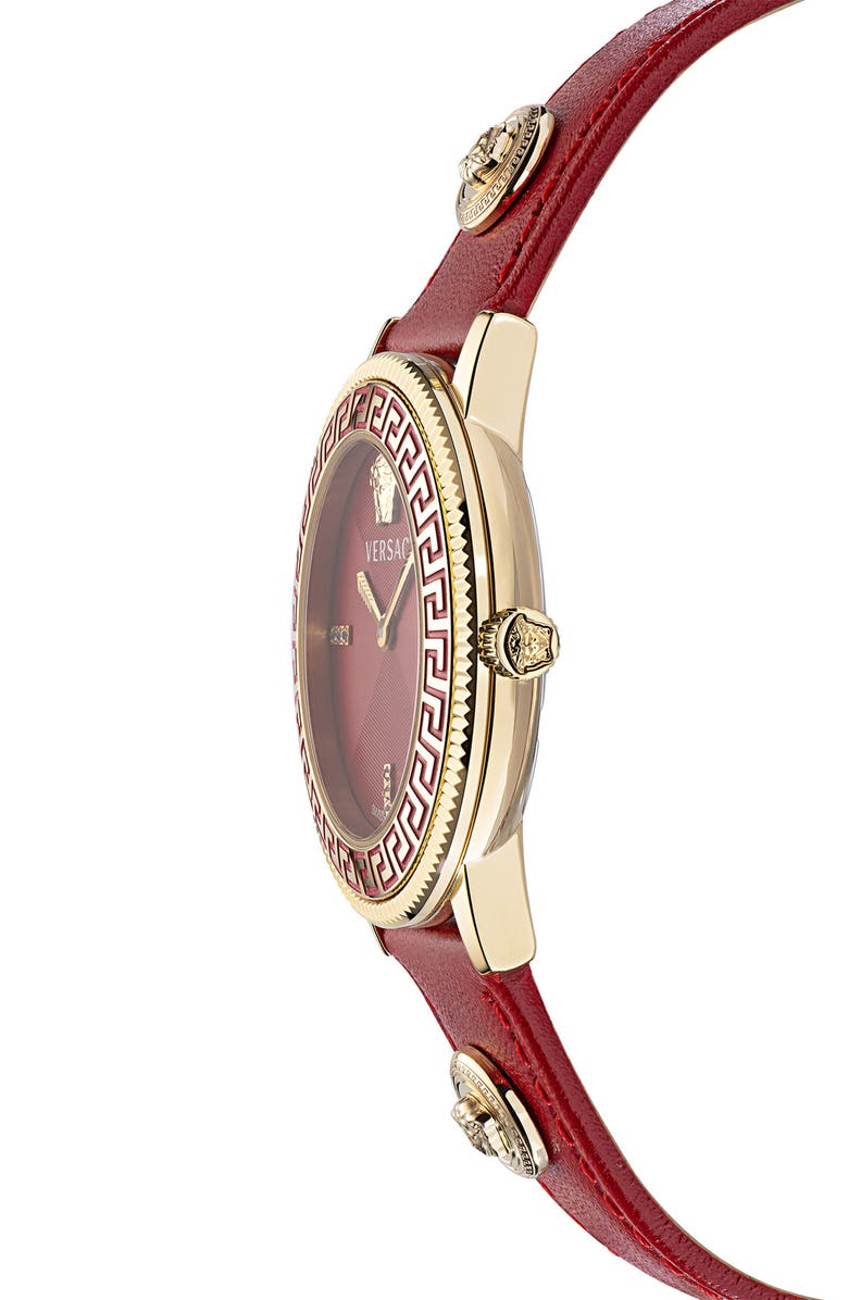 Versace Tribute Diamond Leather Strap Watch, 36mm, Alternate, color,