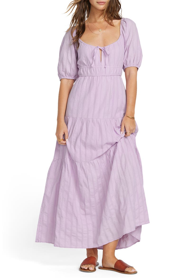 Lilac Lover Textured Stripe Tiered Cotton Maxi Dress, Main, color, PEACEFUL LILAC