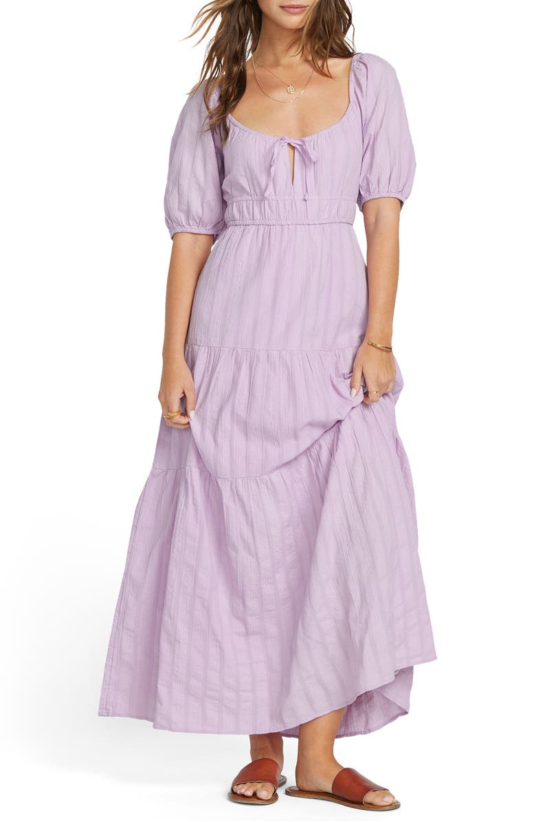 Billabong Lilac Lover Textured Stripe Tiered Cotton Maxi Dress, Main, color,
