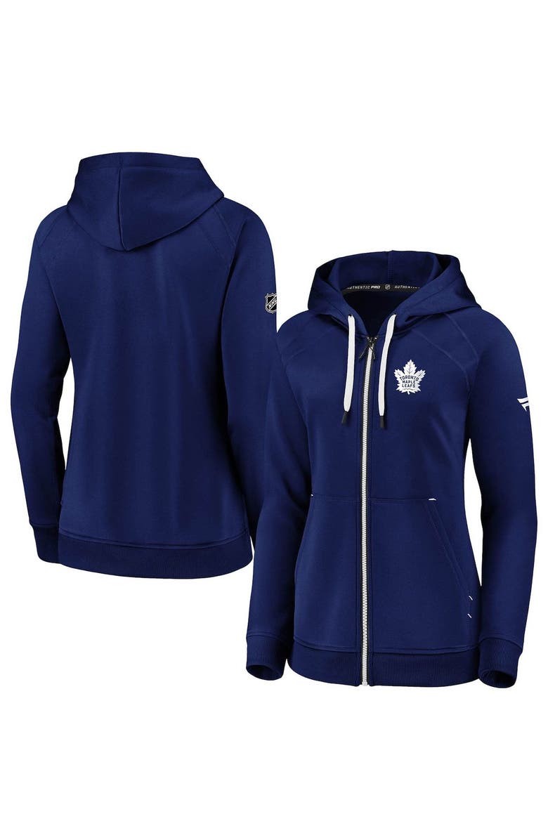 FANATICS Women's Fanatics Branded Blue Toronto Maple Leafs Authentic Pro Travel Train Raglan Full-Zip Hoodie, Main, color, 