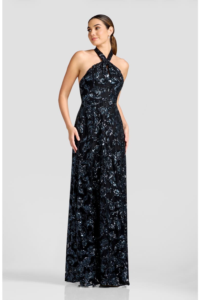 Manon Sequin Halter Gown, Alternate, color, BLACK MULTI