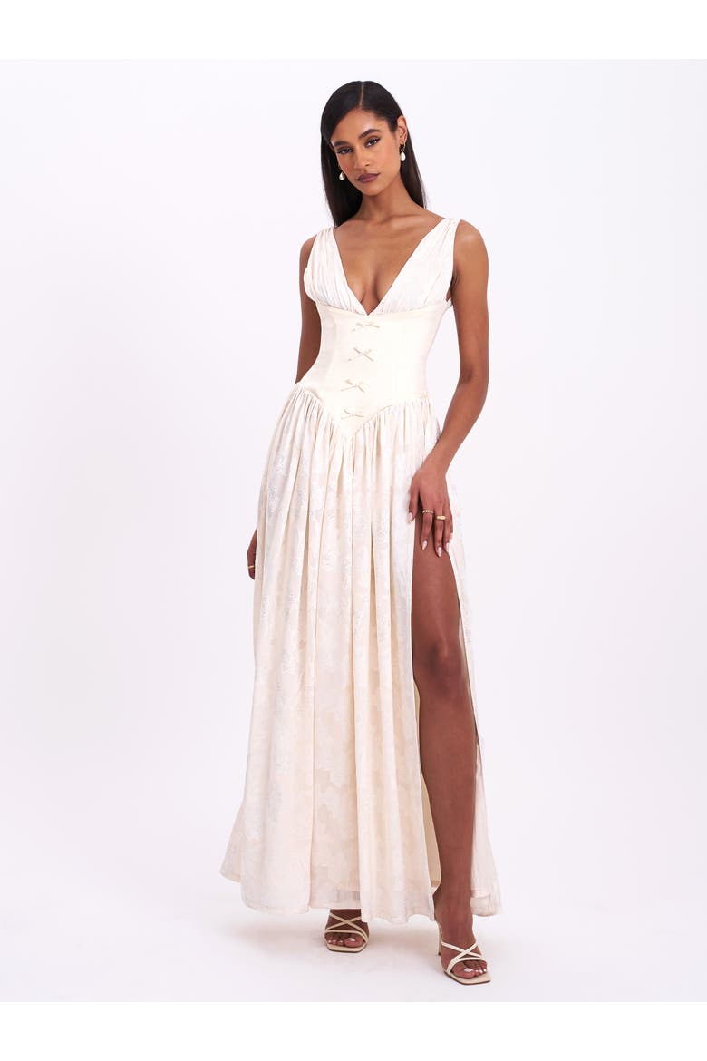 Sabrina High Slit Jacquard Maxi Dress, Main, color, Butter Yellow