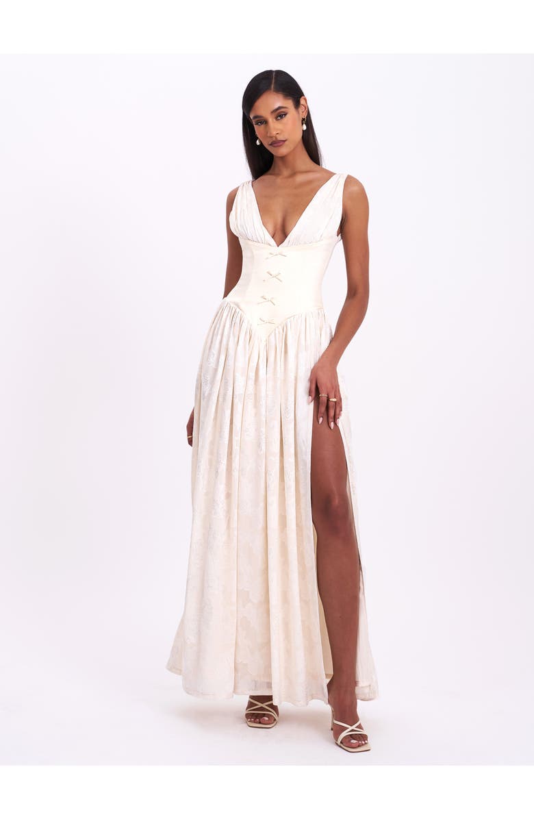 Miss Circle Sabrina High Slit Jacquard Maxi Dress, Main, color, Butter Yellow