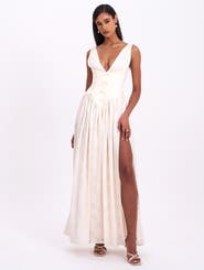 Miss Circle Sabrina High Slit Jacquard Maxi Dress