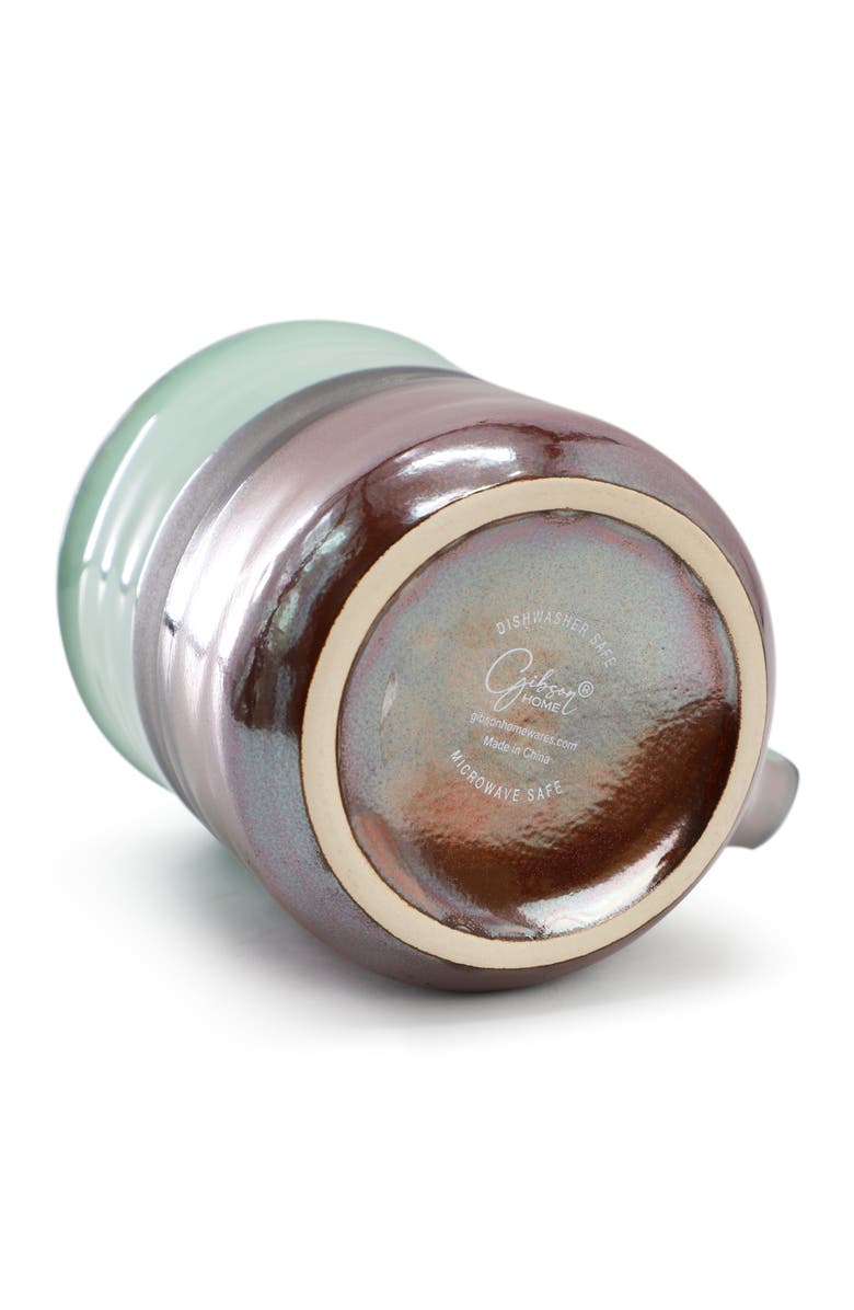 Gibson Home Copper Tonal 4 Piece 18 Ounce Stoneware Cup Set in Celadon, Alternate, color, Blue