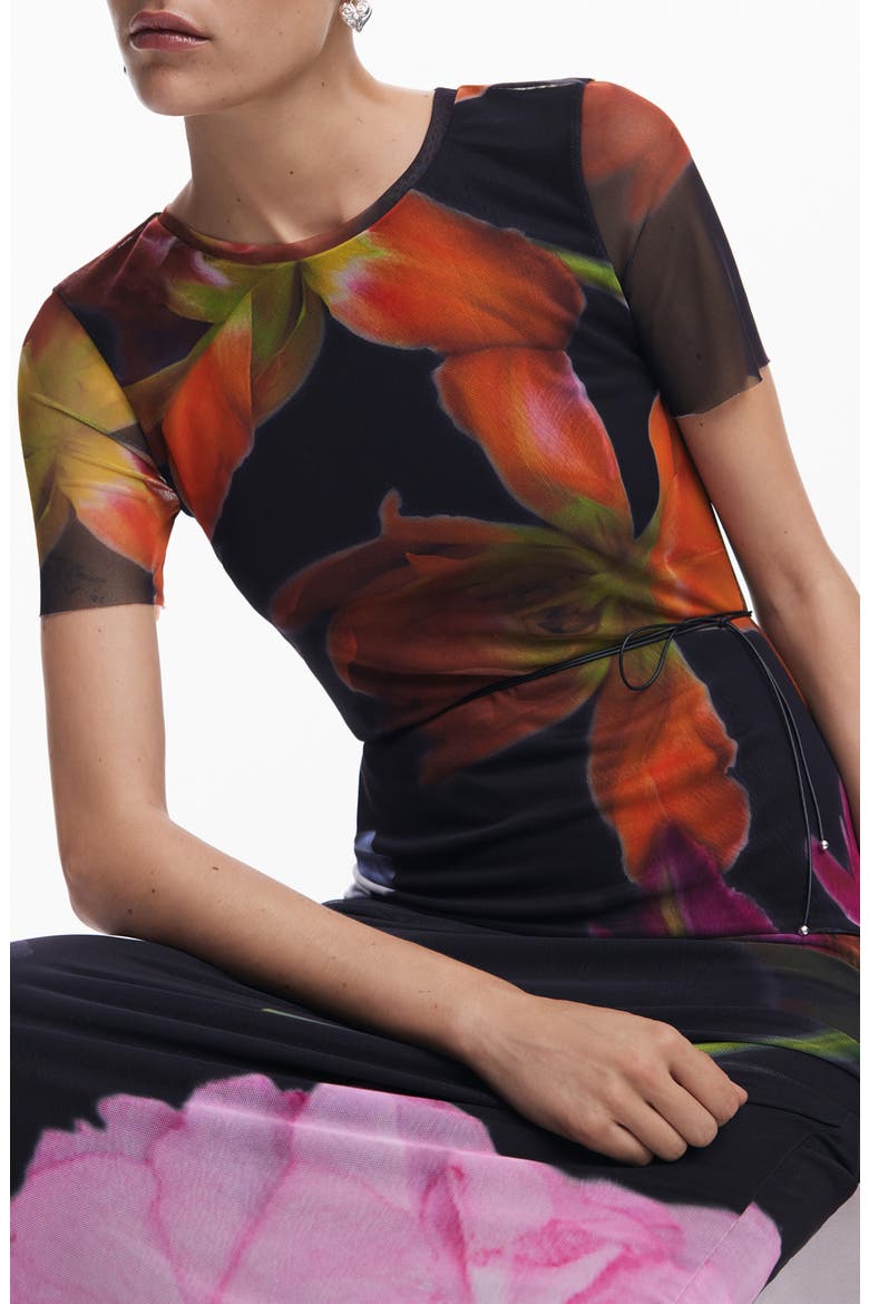 desigual floral mesh maxi dress Desigual Women's Slim Floral Dress Black at Amazon Women's Clothing store