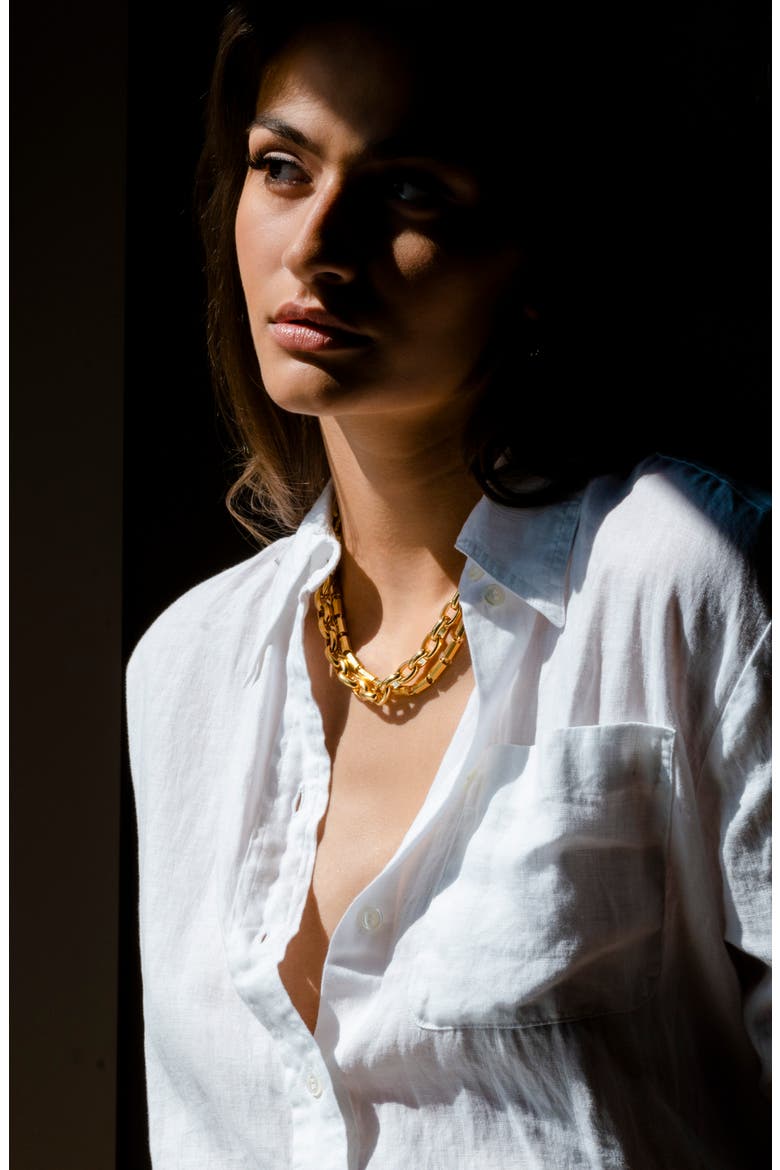 Double Link Necklace, Alternate, color, 14K GOLD