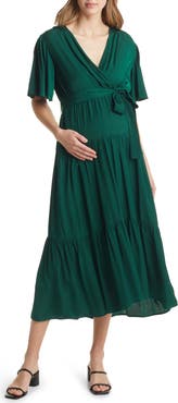 Angel Maternity Crossover Faux Wrap Maternity Maxi Dress