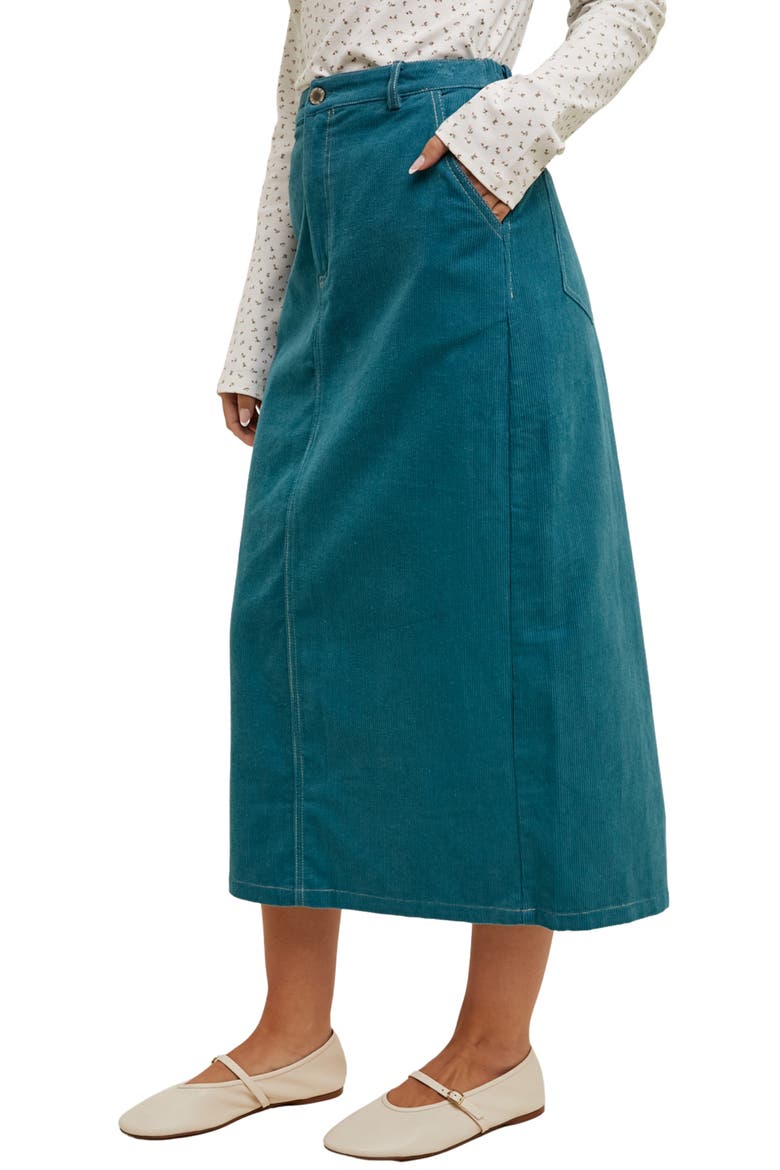 Corduroy Midi Skirt, Alternate, color, TEAL
