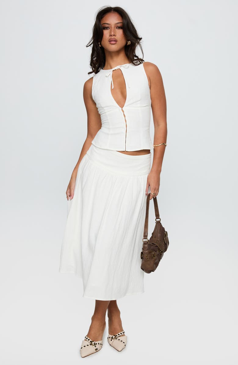 Princess Polly Heart of Gold Drop Waist Linen Blend Midi Skirt, Alternate, color, 