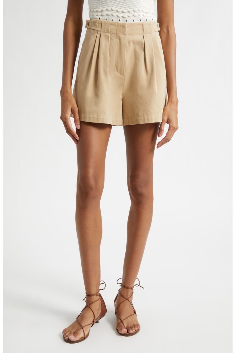 Kira Pleated Cotton Shorts, Main, color, SAHARA