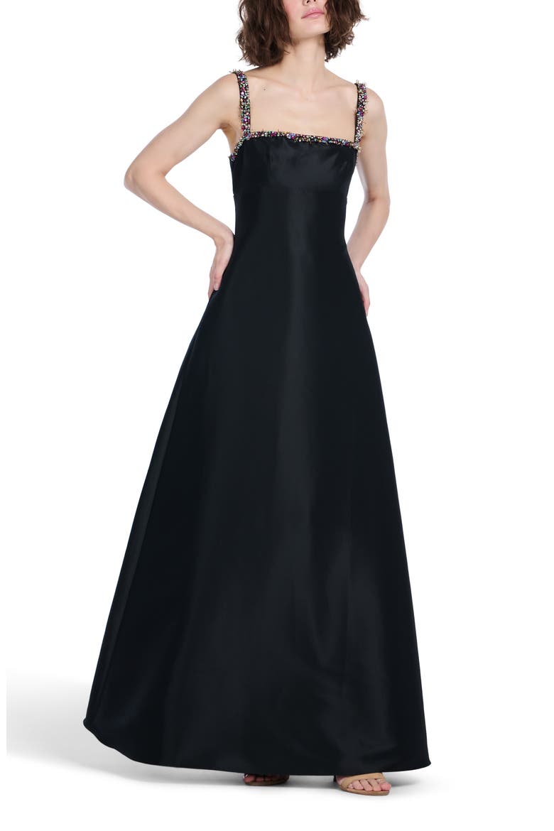 Bead Detail Square Neck A-Line Gown, Alternate, color, BLACK MULTI