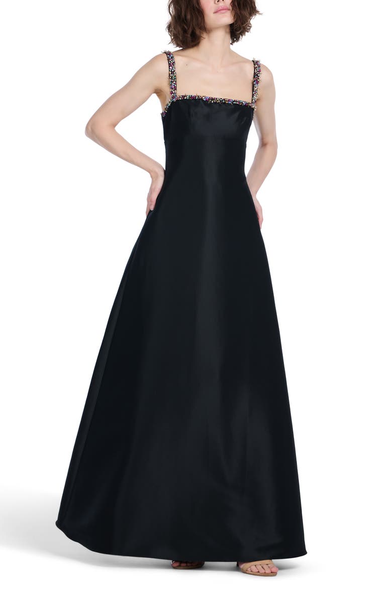 EMILY SHALANT Bead Detail Square Neck A-Line Gown, Alternate, color, Black Multi