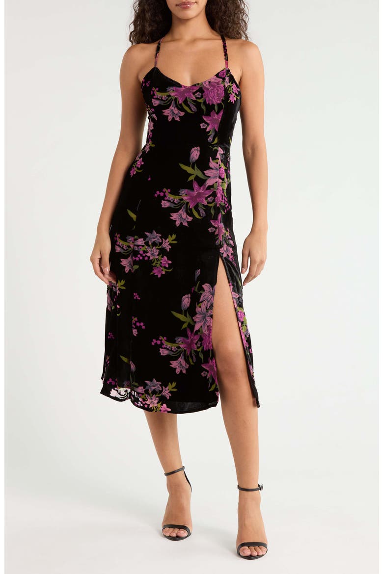 Sylvia Floral Midnight Velvet Midi Dress, Main, color, BLACK-MULTI