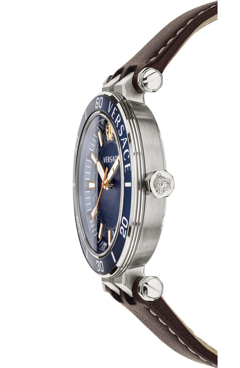 Versace Greca Sport Leather Strap Watch, 43mm, Alternate, color, 