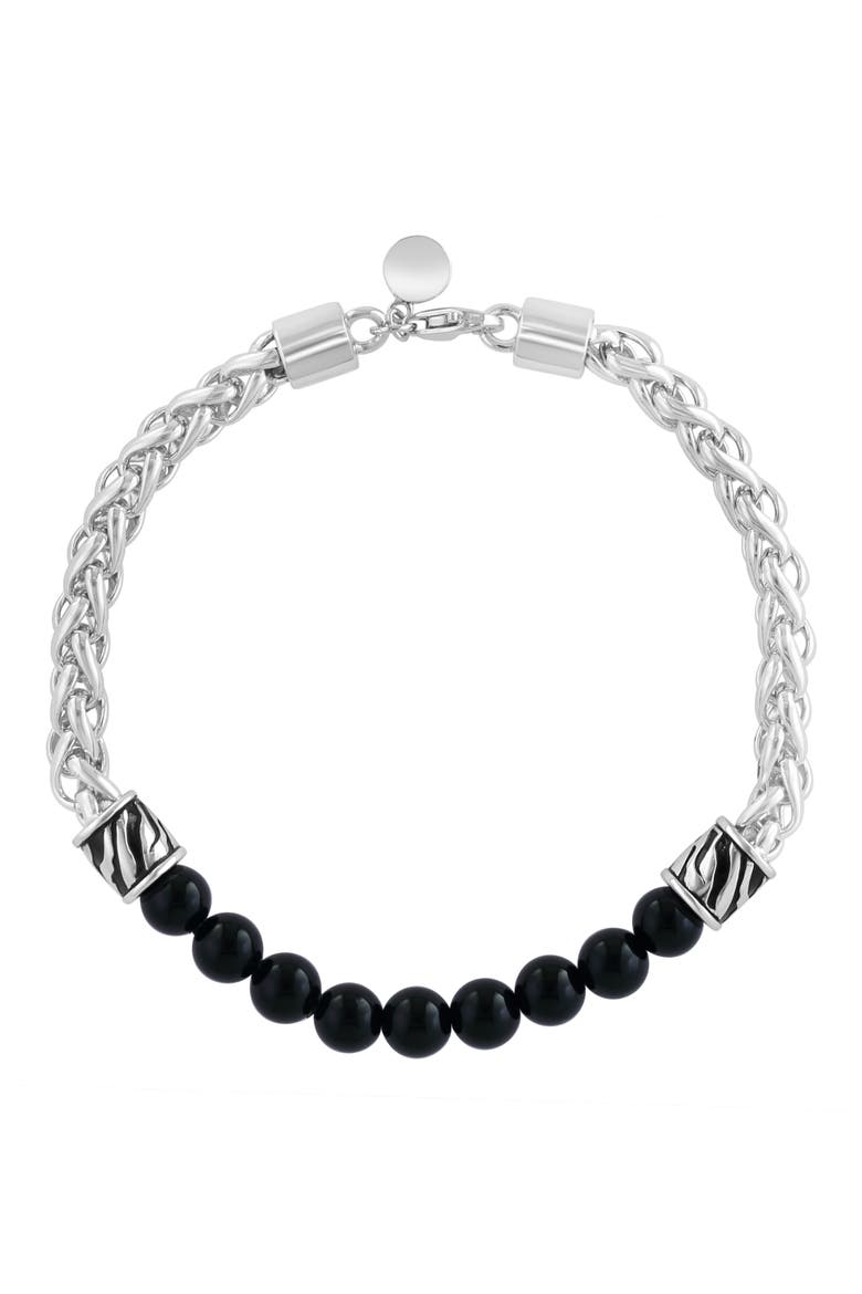 Sterling Silver Beaded Onyx Bracelet, Main, color, BLACK