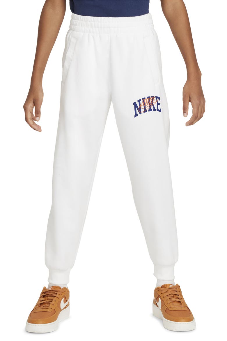 Kids' Sportswear Fleece Joggers, Main, color, WHITE/ SAFETY ORANGE