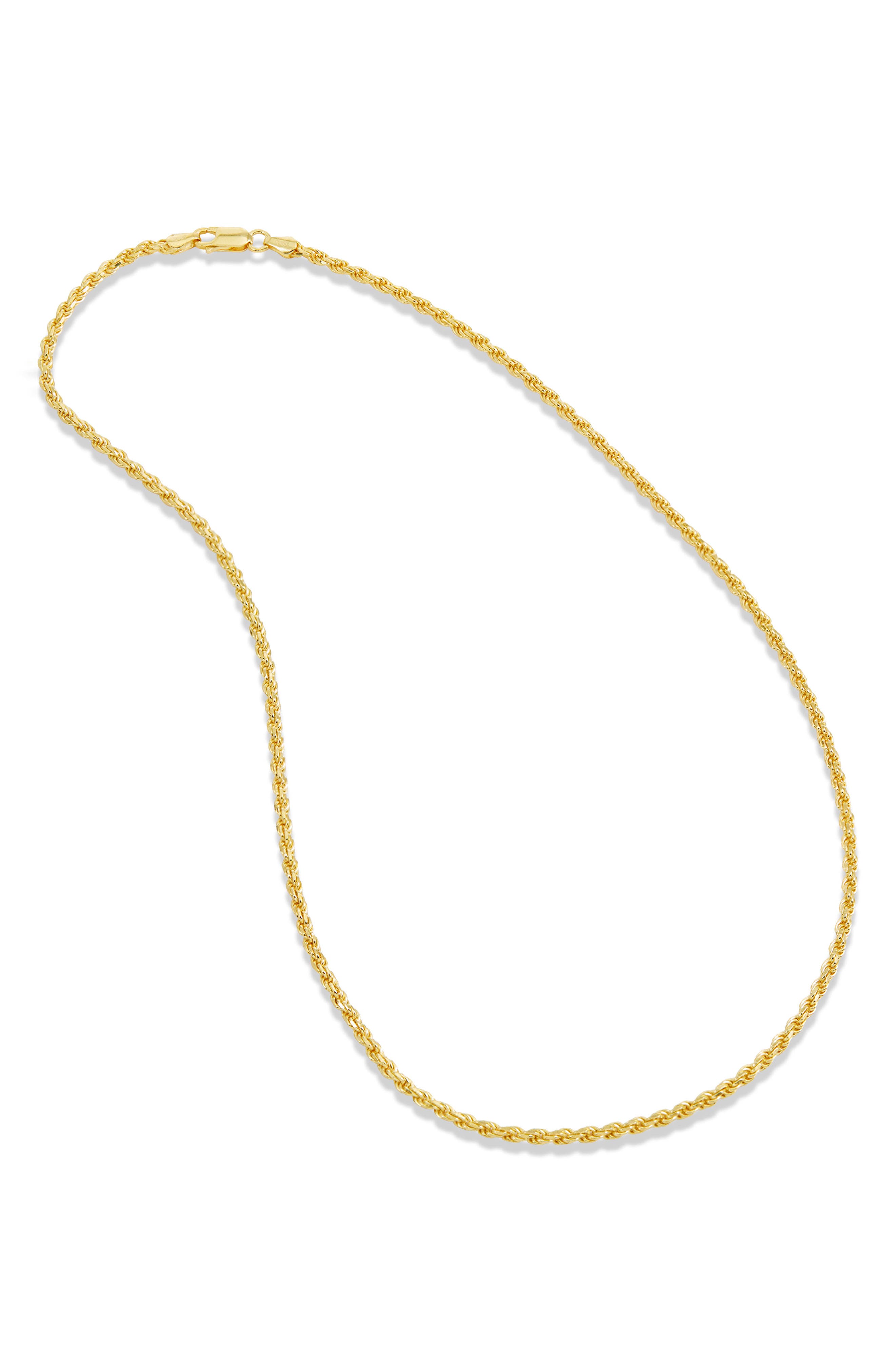 SAVVY CIE JEWELS 18K Yellow Gold Plated Sterling Silver Rope Chain Necklace