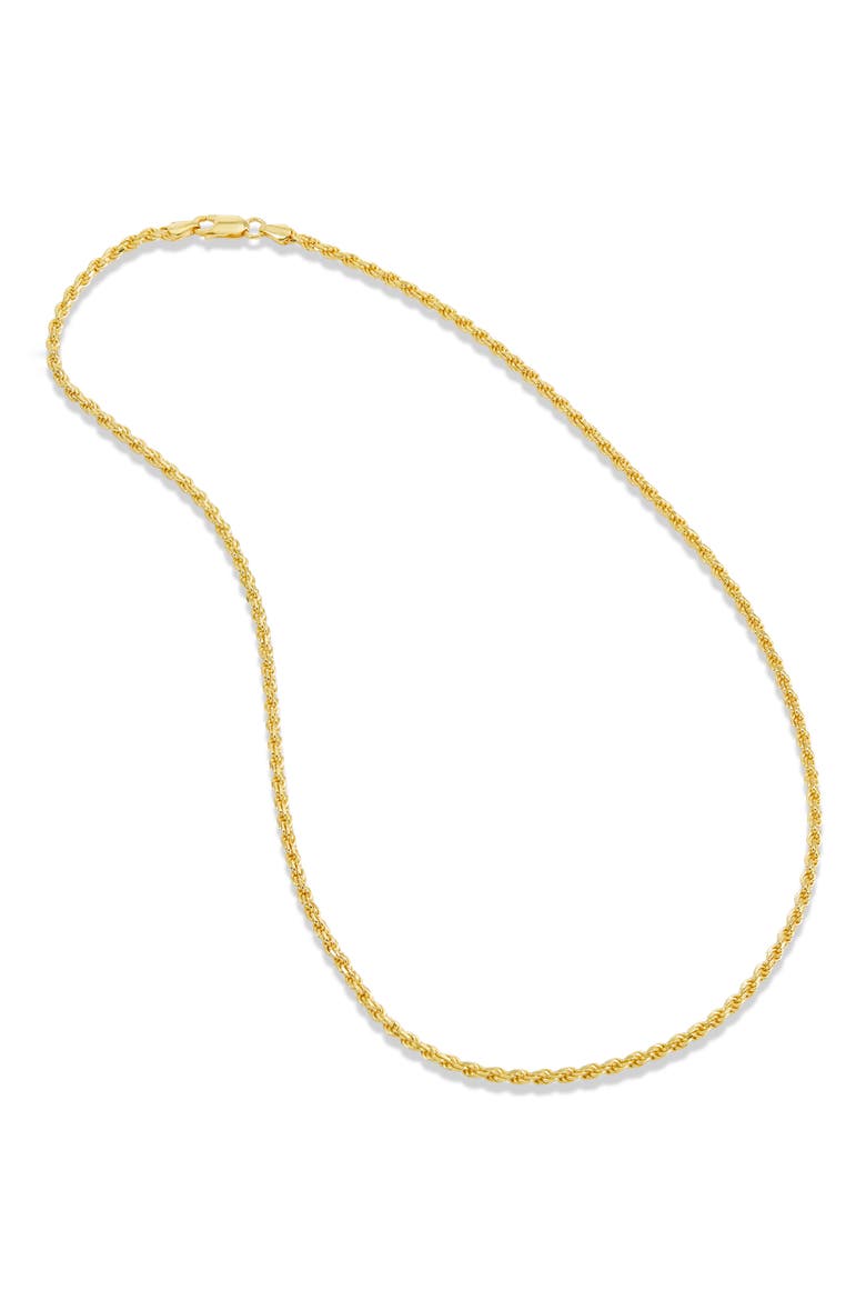 18K Yellow Gold Plated Sterling Silver Rope Chain Necklace, Main, color, YELLOW