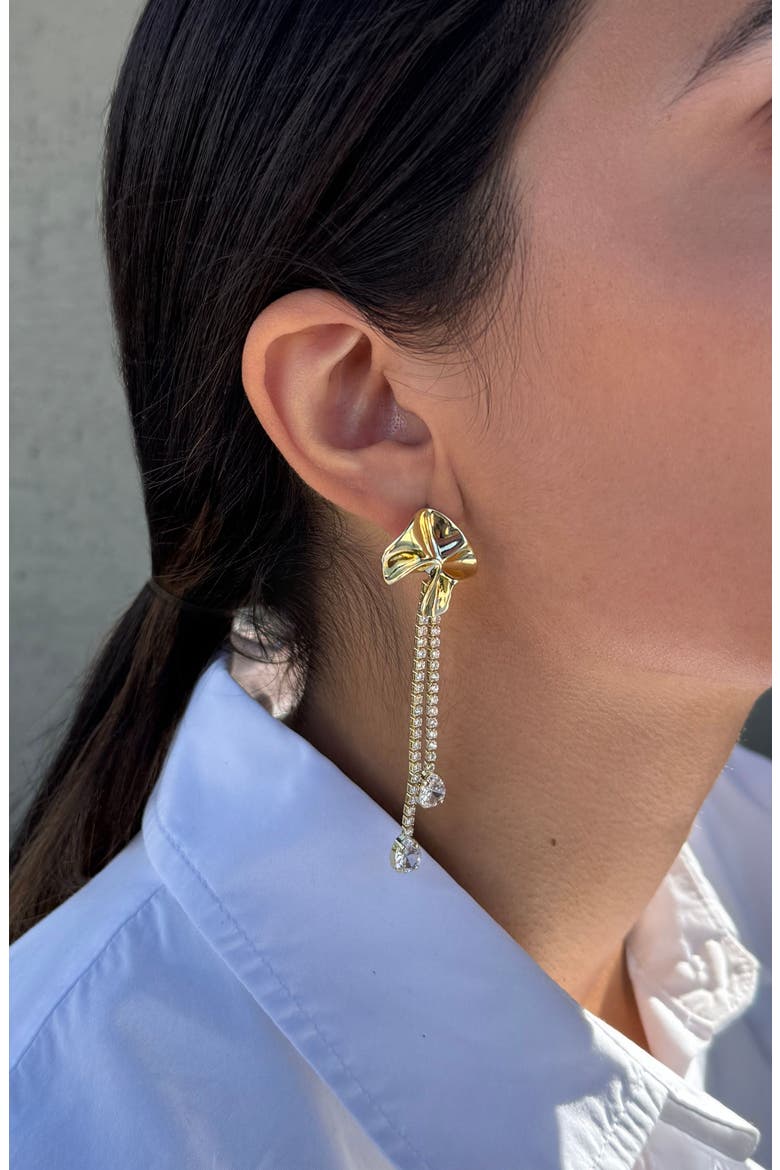 Flower Crystal Drop Earrings, Alternate, color, GOLD